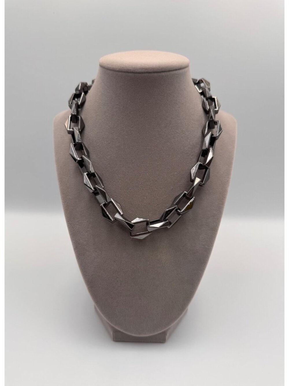 Steve Madden Gunmetal Geometric Chunky Chain Link Statement Necklace 16”